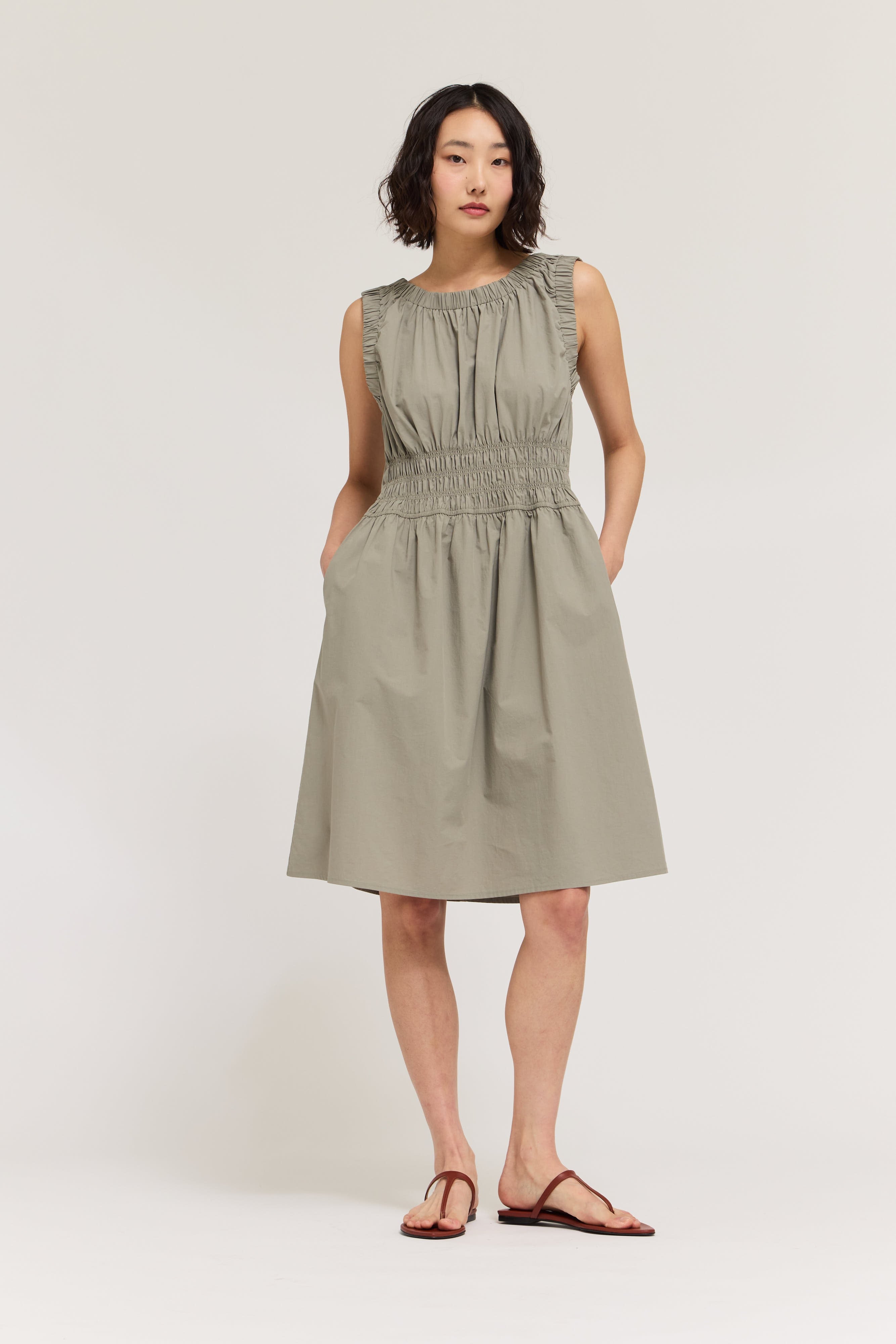 dried herb bridesmaid dresses Shirred Cotton Sleeveless Dress--Dry line with keyhole neckline designer sewing patterns Vintage 90s Denim Jumper Colour:Tangerine