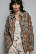 LEOPARD WOVEN BUTTON UP TOP--BRICK