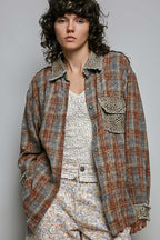LEOPARD WOVEN BUTTON UP TOP--BRICK