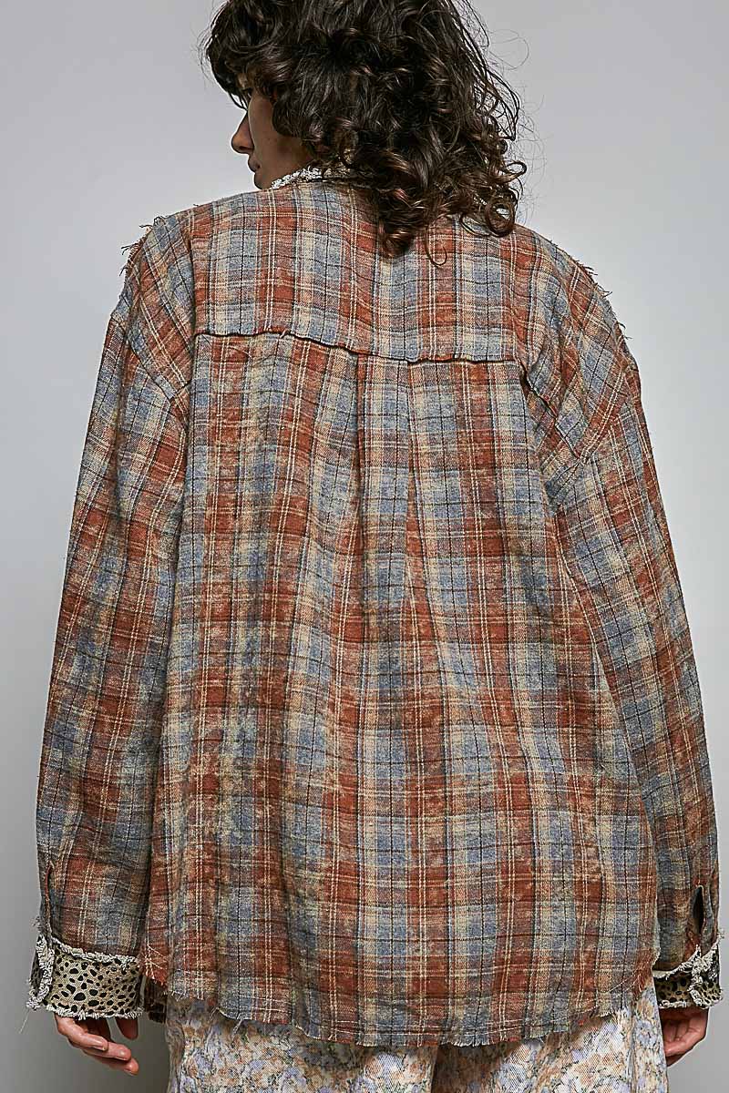 LEOPARD WOVEN BUTTON UP TOP--BRICK