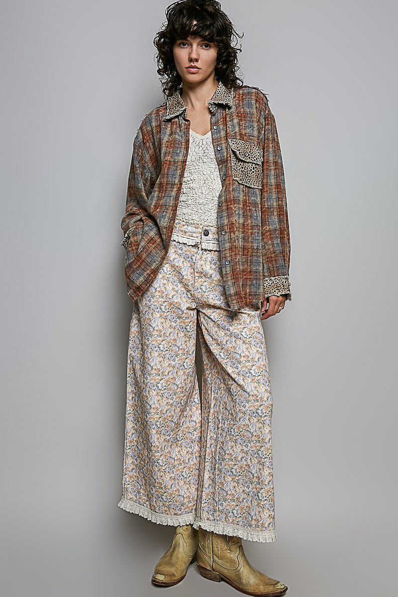 LEOPARD WOVEN BUTTON UP TOP--BRICK
