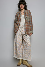 LEOPARD WOVEN BUTTON UP TOP--BRICK