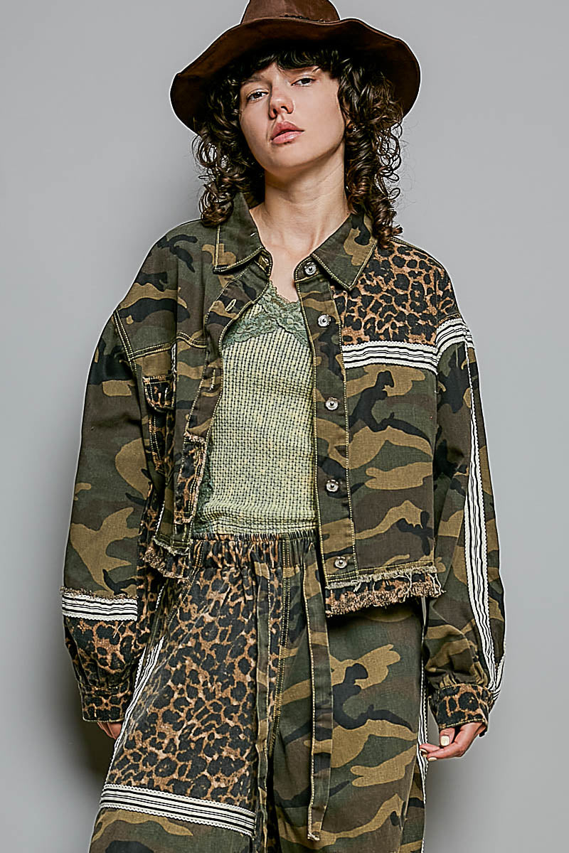 OLIVE CAMO BUTTON UP JACKET