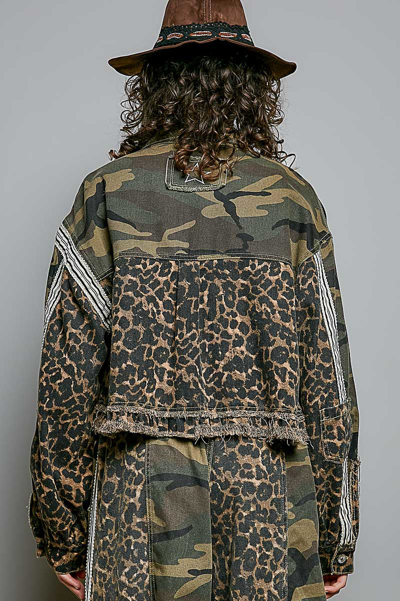 OLIVE CAMO BUTTON UP JACKET