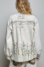 VINTAGE WASH TWILL JACKET--FLORAL EMBROIDERD