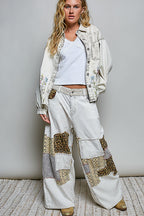 VINTAGE WASH TWILL JACKET--FLORAL EMBROIDERD