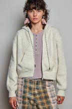 ALMOND FLUFFY ZIP UP JACKET