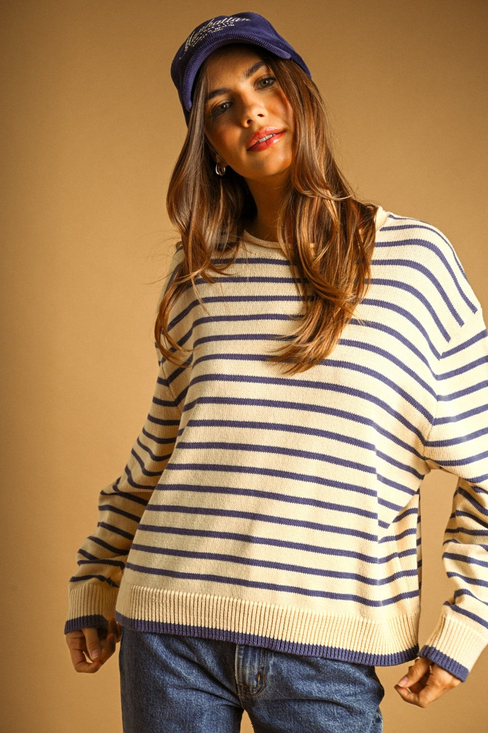 STRIPED LANG SWEATER TOP--BUTTER BLUE