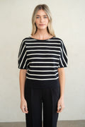 B&W STRIPED SHORT SLEEVE KNIT TOP