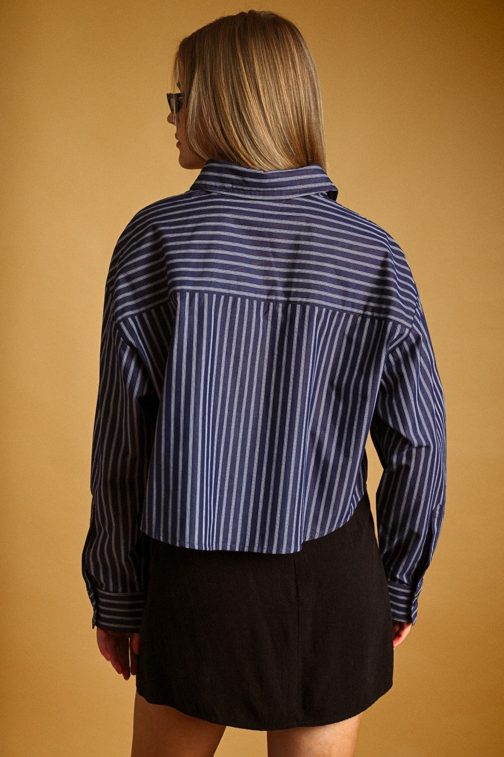 STRIPED BUTTON DOWN TOP--NAVY