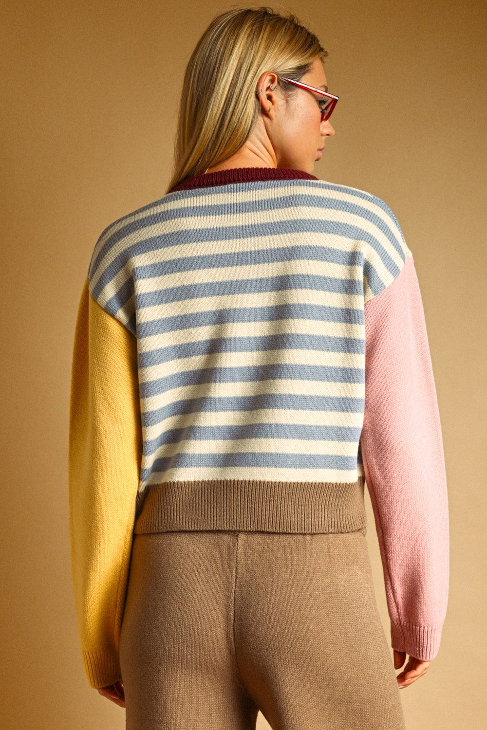 STRIPE COLORBLOCK KNIT TOP--BLUE MULTI