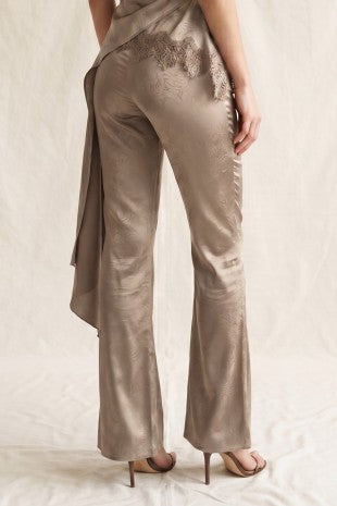 SATIN WIDE LEG TROUSERS--MOCHA