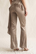 SATIN WIDE LEG TROUSERS--MOCHA