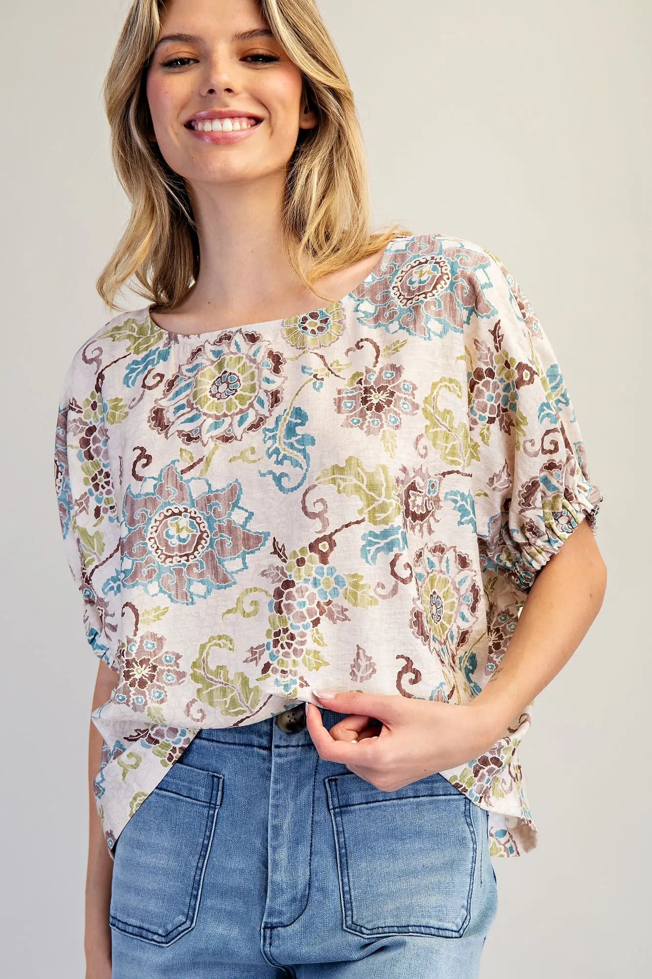 VINTAGE FLORAL DOLMAN SLEEVE TOP