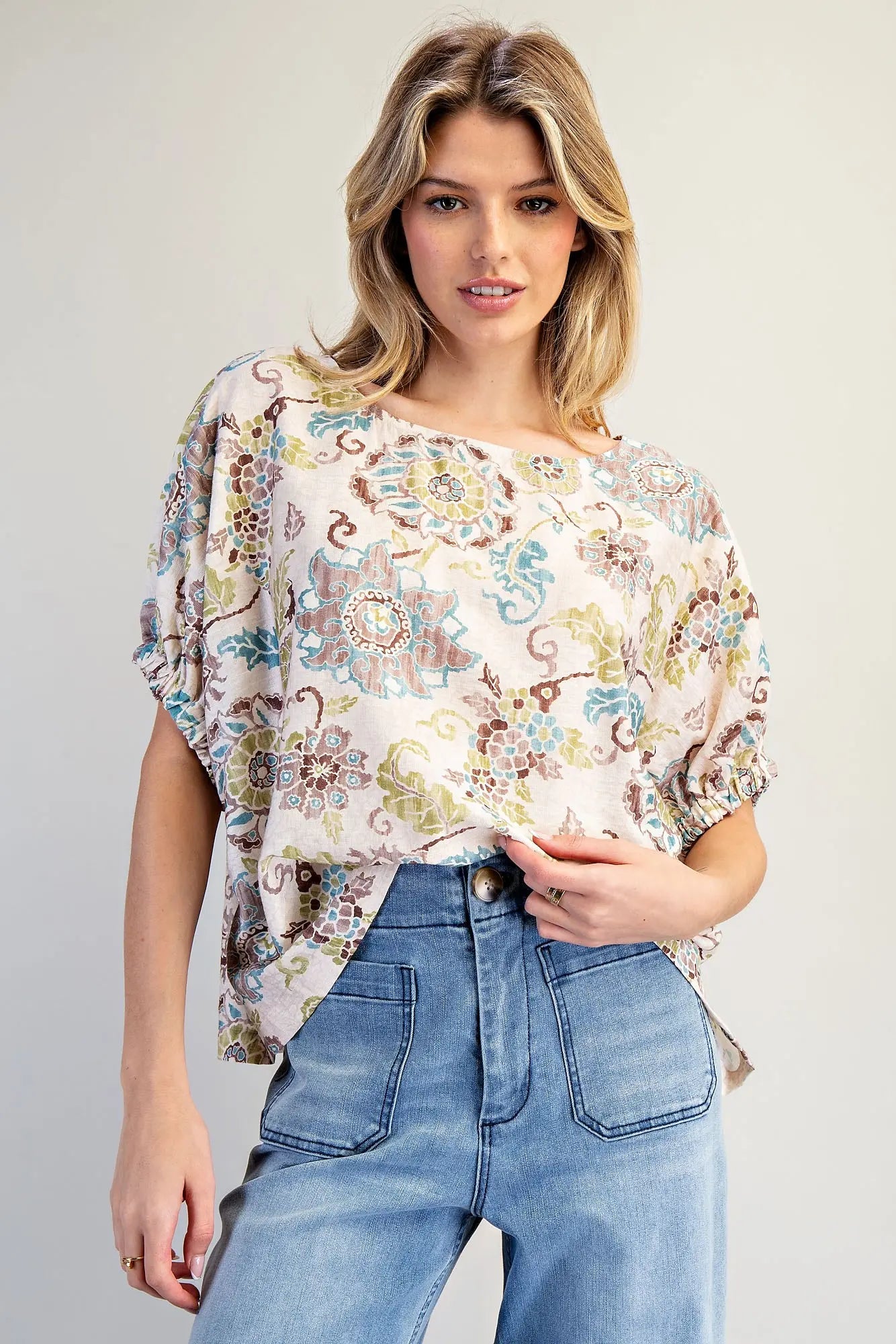 VINTAGE FLORAL DOLMAN SLEEVE TOP