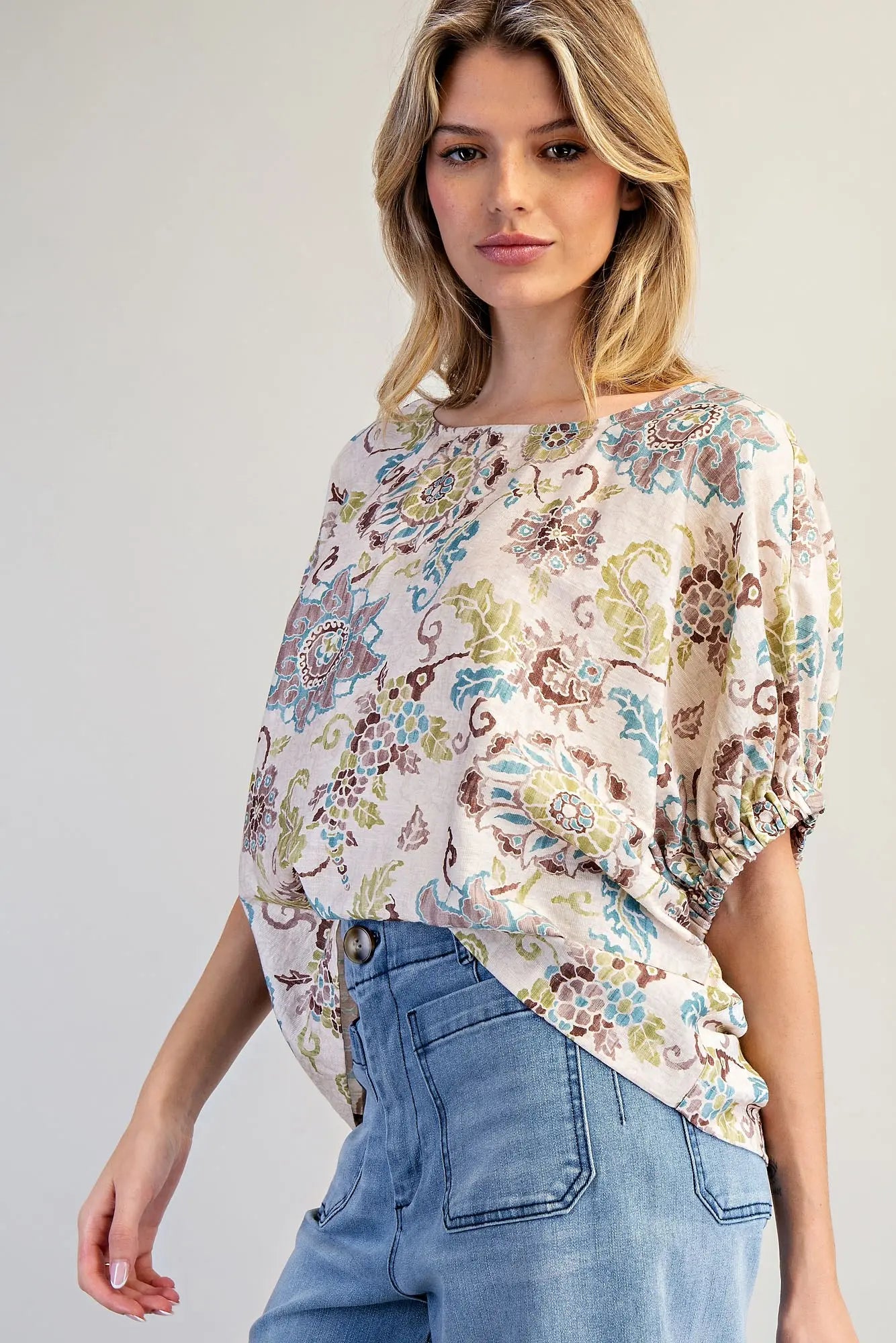 VINTAGE FLORAL DOLMAN SLEEVE TOP