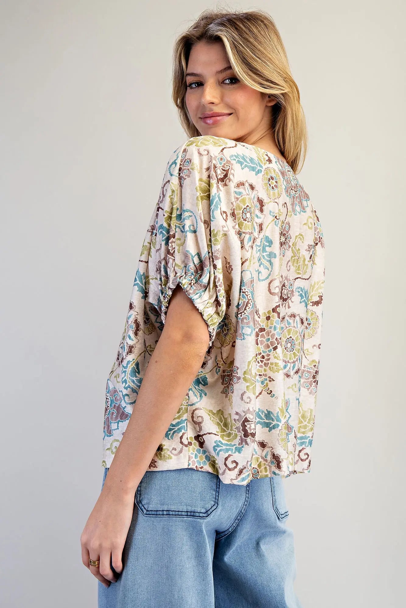 VINTAGE FLORAL DOLMAN SLEEVE TOP