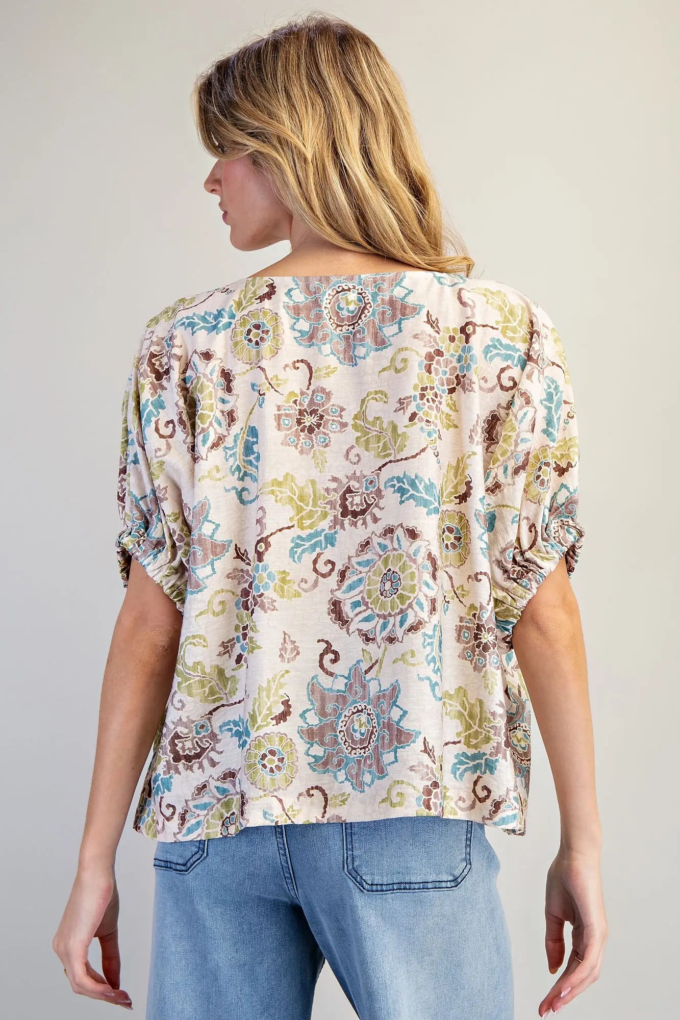 VINTAGE FLORAL DOLMAN SLEEVE TOP