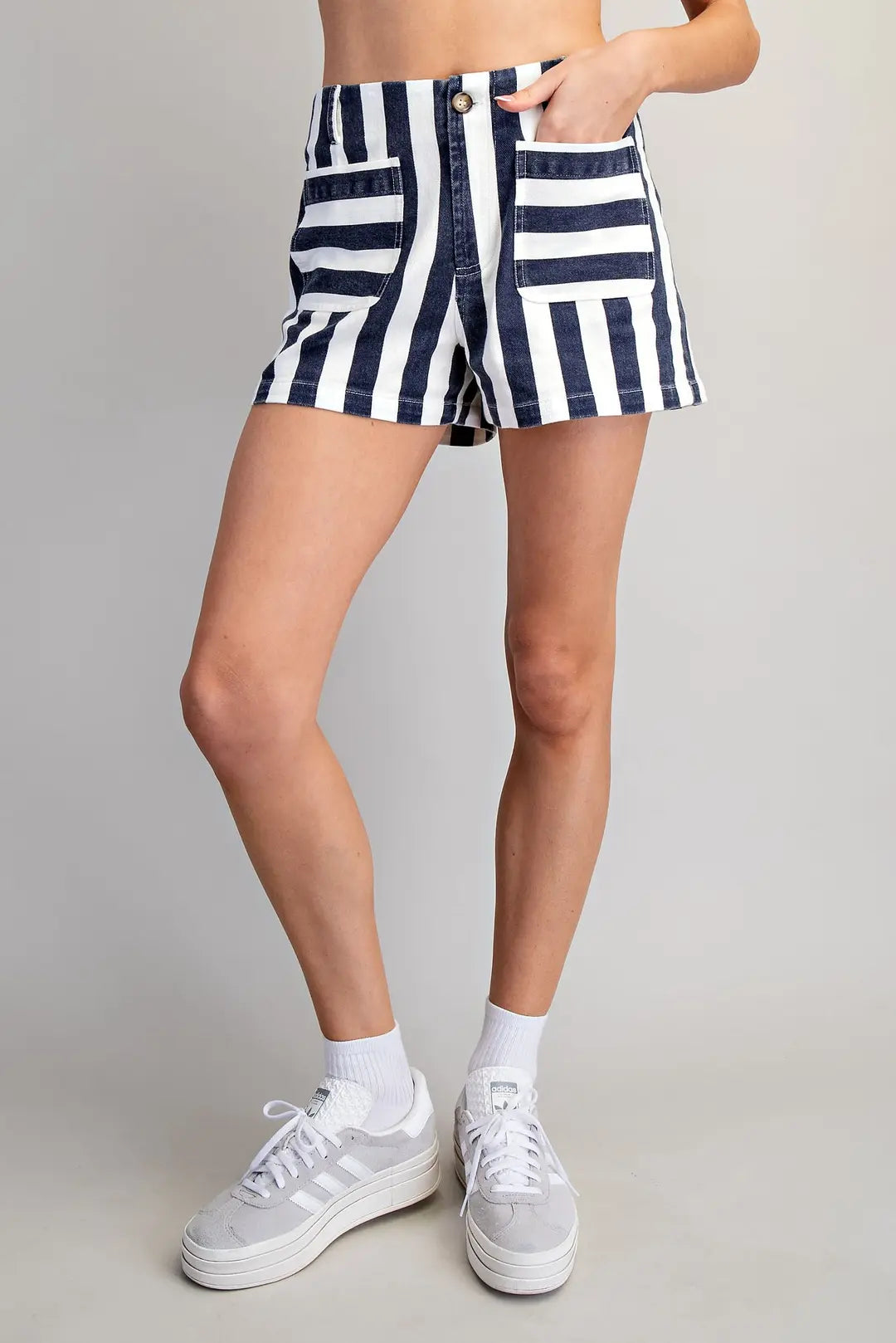 MINERAL WASHED STRIPED DENIM SHORTS