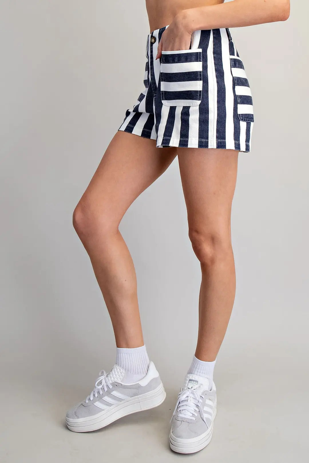 MINERAL WASHED STRIPED DENIM SHORTS