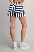 MINERAL WASHED STRIPED DENIM SHORTS