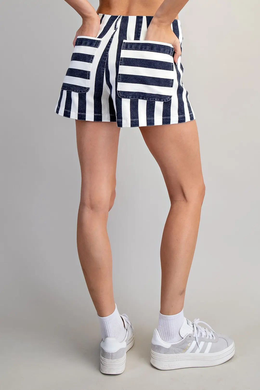 MINERAL WASHED STRIPED DENIM SHORTS