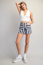 MINERAL WASHED STRIPED DENIM SHORTS