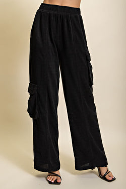 THERE SHE GOES CORDUROY CARGO PANTS--BLACK