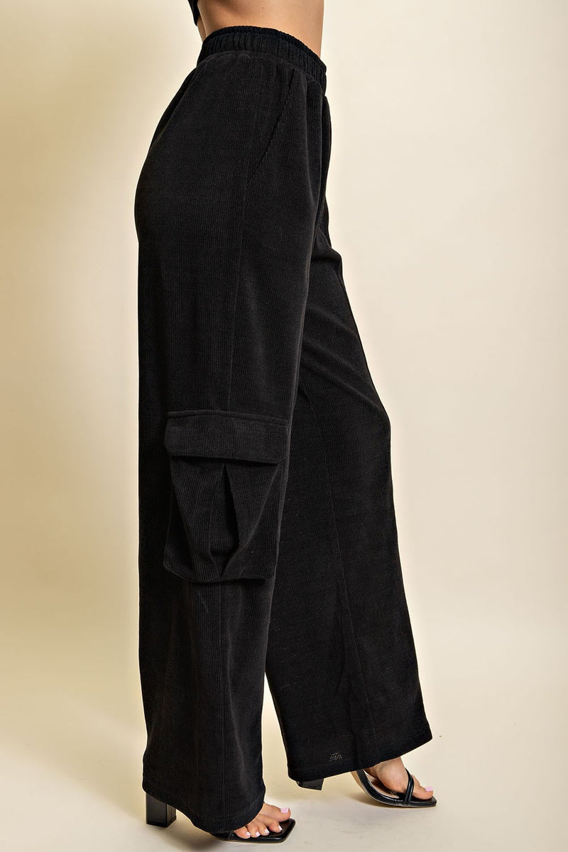 THERE SHE GOES CORDUROY CARGO PANTS--BLACK