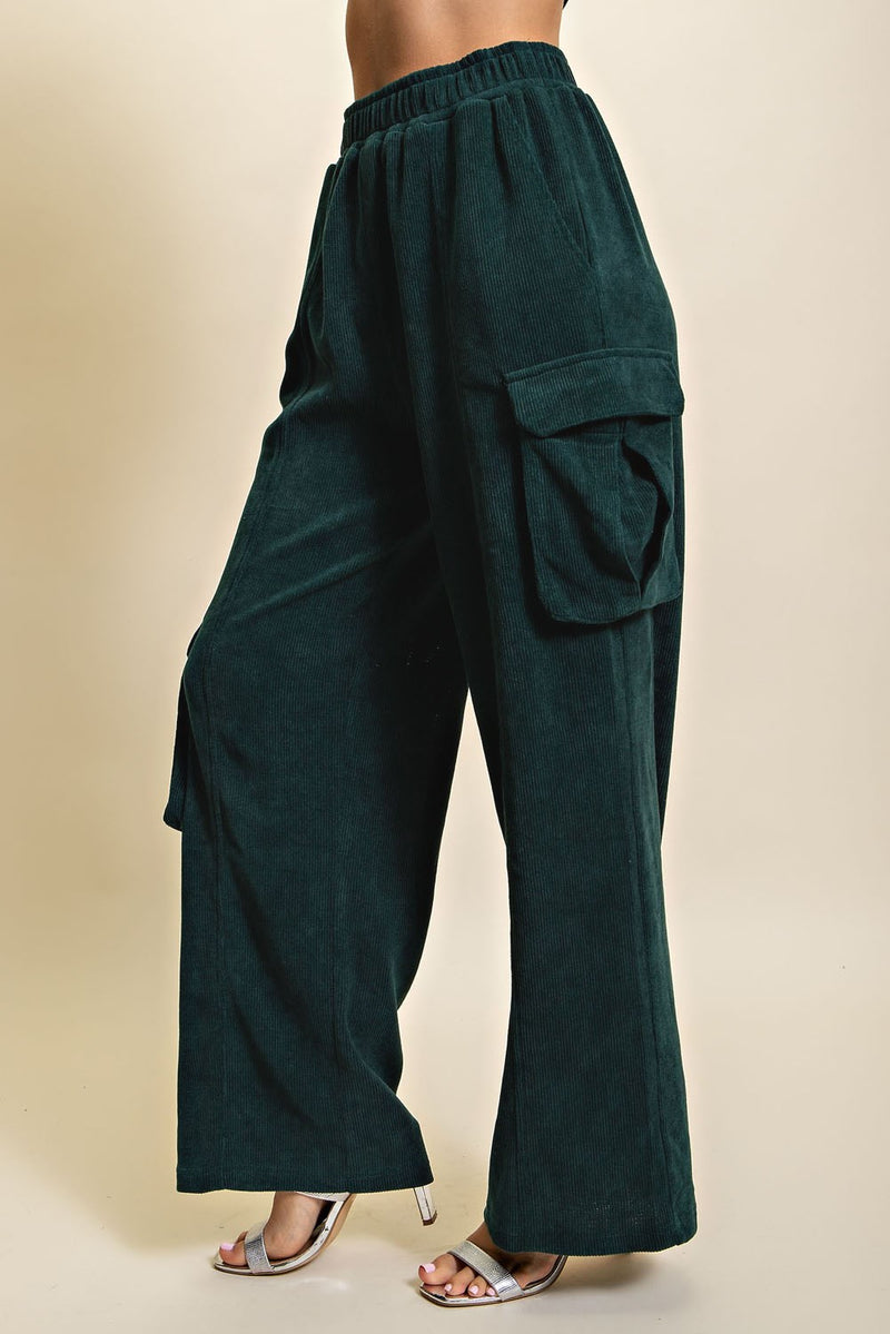 THERE SHE GOES CORDUROY CARGO PANTS--HUNTER GREEN