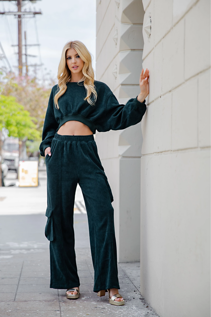 THERE SHE GOES CORDUROY CARGO PANTS--BLACK