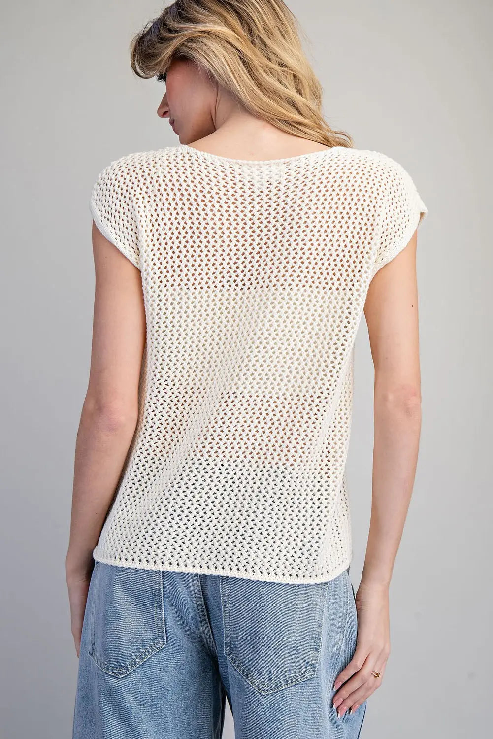 STARS AND STRIPES CAP SLEEVE TOP--OATMEAL