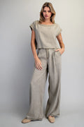 ZIPPER FRONT WIDE LEG TROUSER PANTS--OLIVE