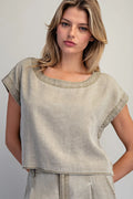 BUTTON BACK SHORT SLEEVE TOP--OLIVE