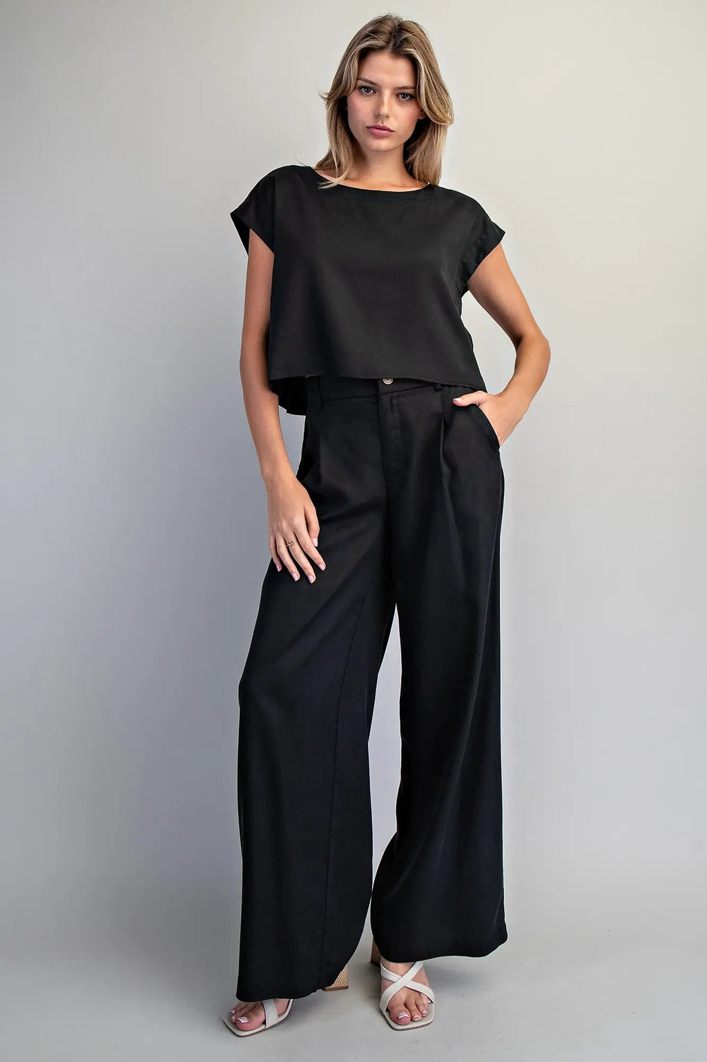 ZIPPER FRONT WIDE LEG TROUSER--ASH BLACK
