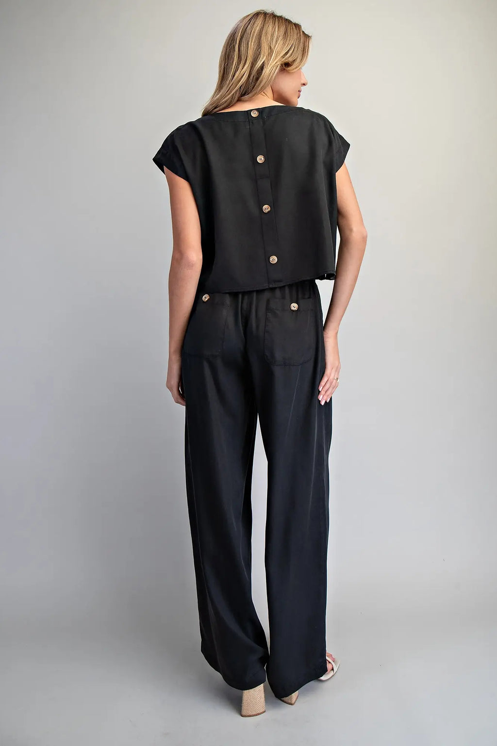 ZIPPER FRONT WIDE LEG TROUSER--ASH BLACK