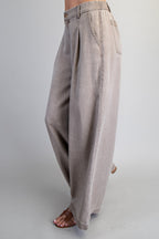 ZIPPER FRONT WIDE LEG PANTS--HAZLENUT