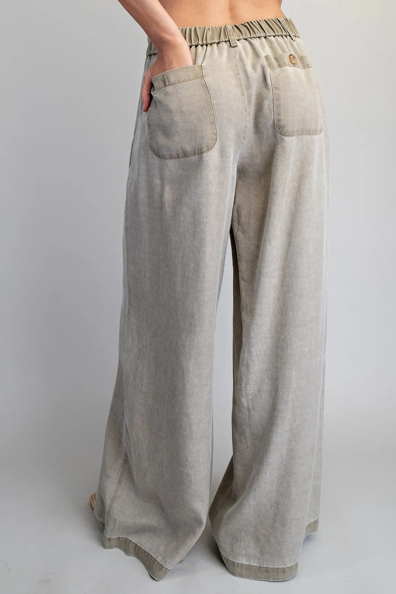 ZIPPER FRONT WIDE LEG TROUSER PANTS--OLIVE