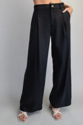 ZIPPER FRONT WIDE LEG TROUSER--ASH BLACK