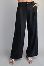 ZIPPER FRONT WIDE LEG TROUSER--ASH BLACK