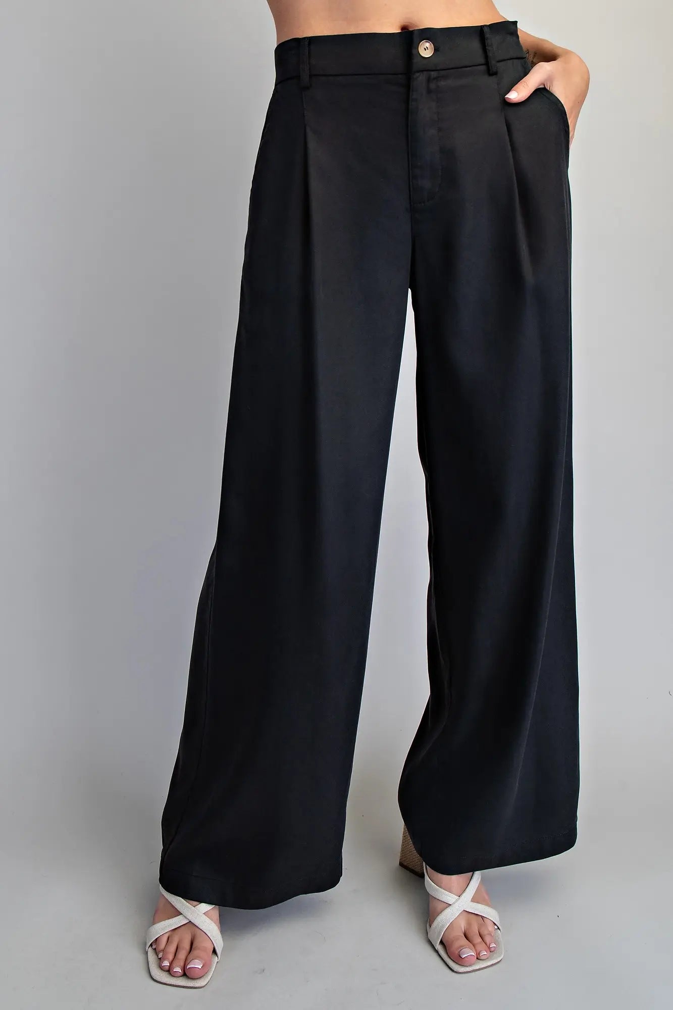 ZIPPER FRONT WIDE LEG TROUSER--ASH BLACK