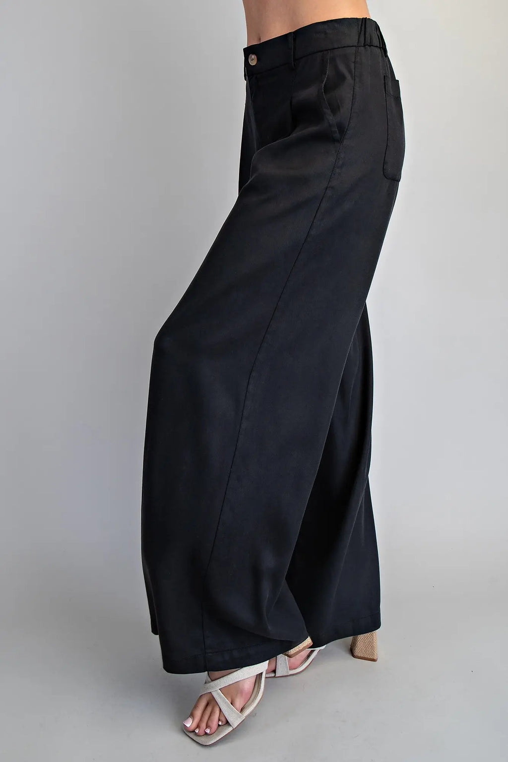 ZIPPER FRONT WIDE LEG TROUSER--ASH BLACK