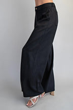 ZIPPER FRONT WIDE LEG TROUSER--ASH BLACK