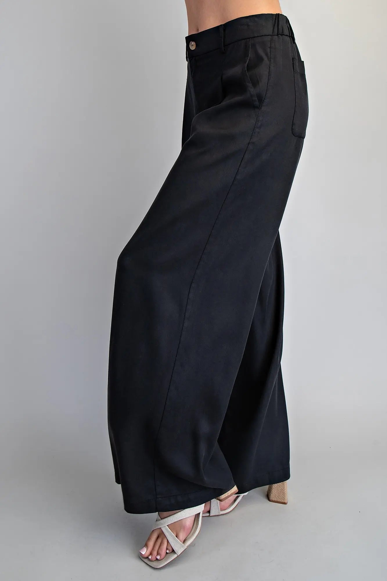 ZIPPER FRONT WIDE LEG TROUSER--ASH BLACK
