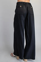 ZIPPER FRONT WIDE LEG TROUSER--ASH BLACK