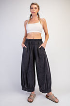 MW COTTON WIDE BALLOON PANTS--BLACK