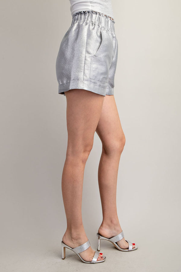 SHINE BRIGHT HIGH WAIST METALLIC SHORTS--SILVER