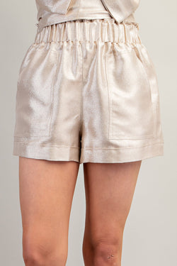 SHINE BRIGHT HIGH WAIST METALLIC SHORTS--LT. GOLD