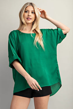 SIDE SLIT HIGH LOW TOP--KELLY GREEN