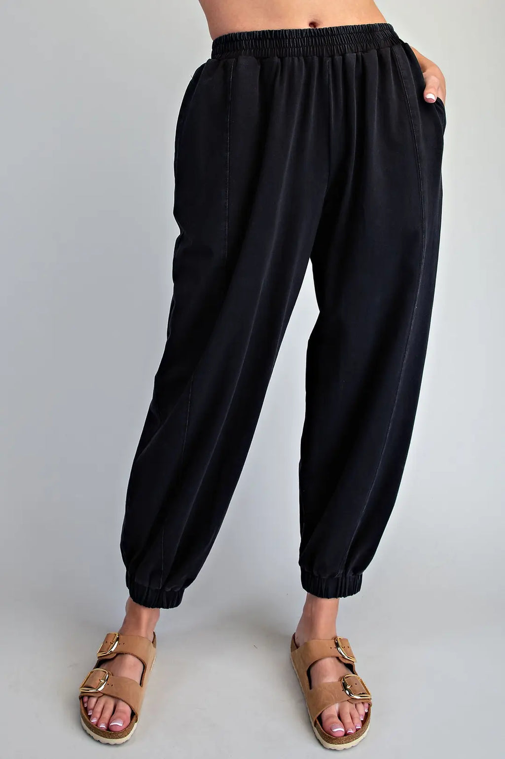 SOLID ELASTIC WAIST JOGGERS--ASH BLACK